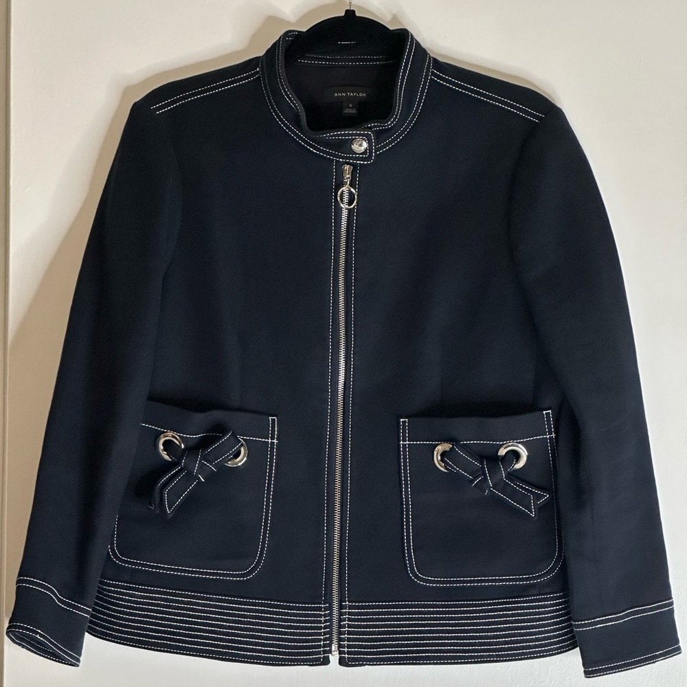 Ann Taylor Navy Blazer with Bow Accents